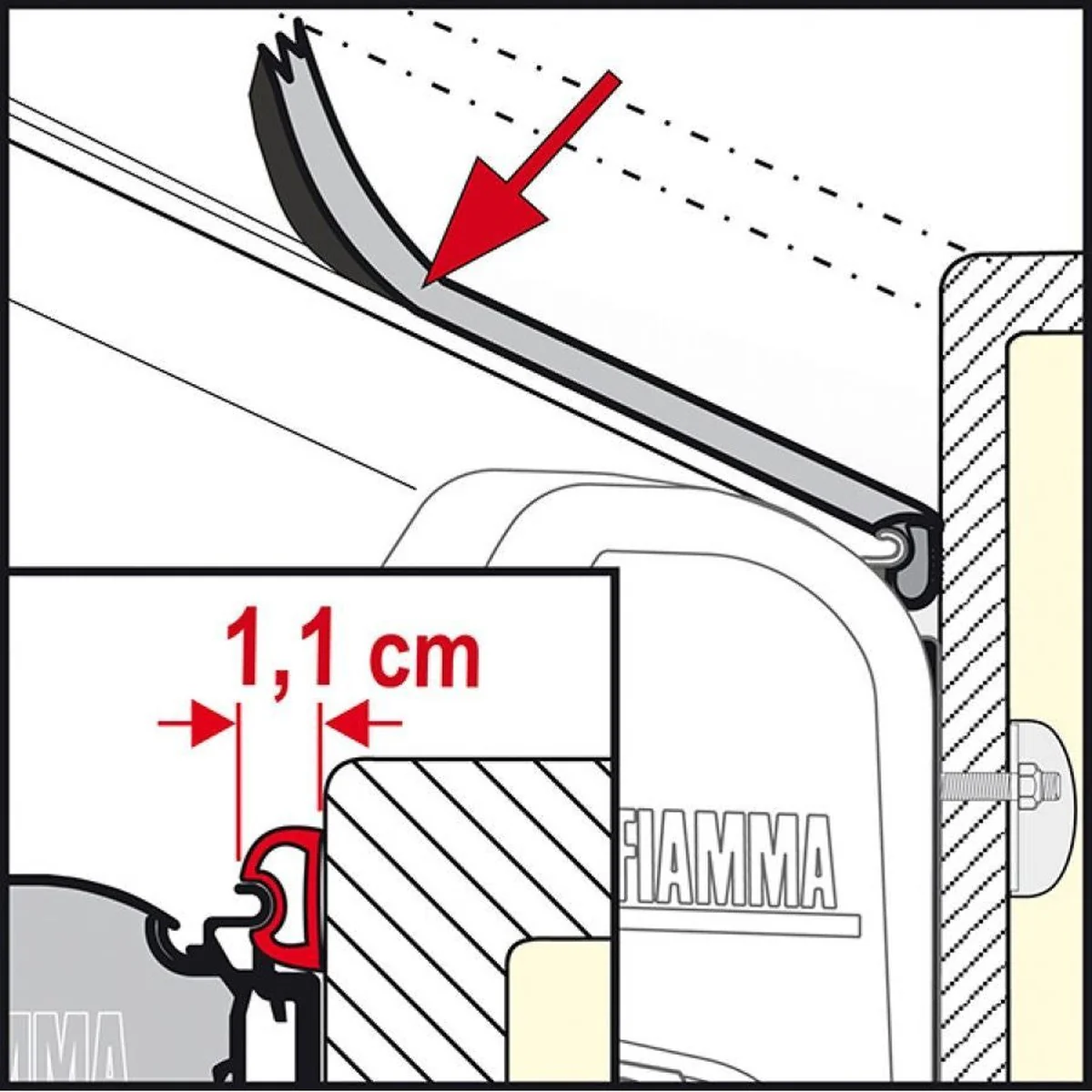 Fiamma Rain Guard 1.1Cm Wide X 1M, Rubber Rain Seal For Fiamma F45 Awnings 03910-01-