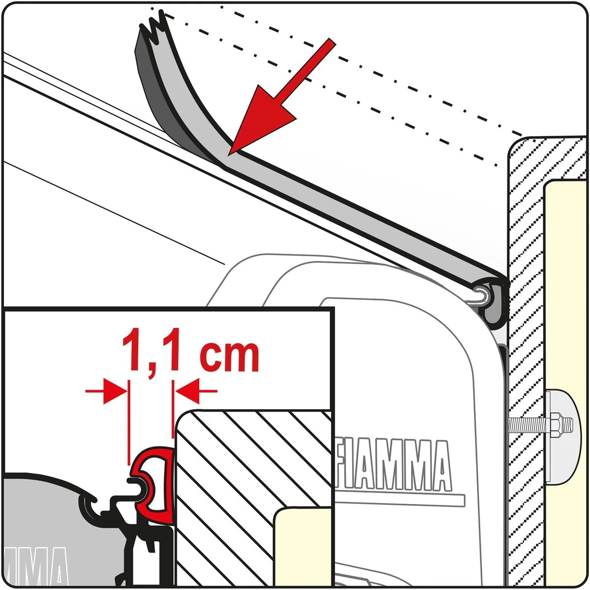 Fiamma Rain Guard 1.1Cm Wide X 1M, Rubber Rain Seal For Fiamma F45 Awnings 03910-01- - Image 2