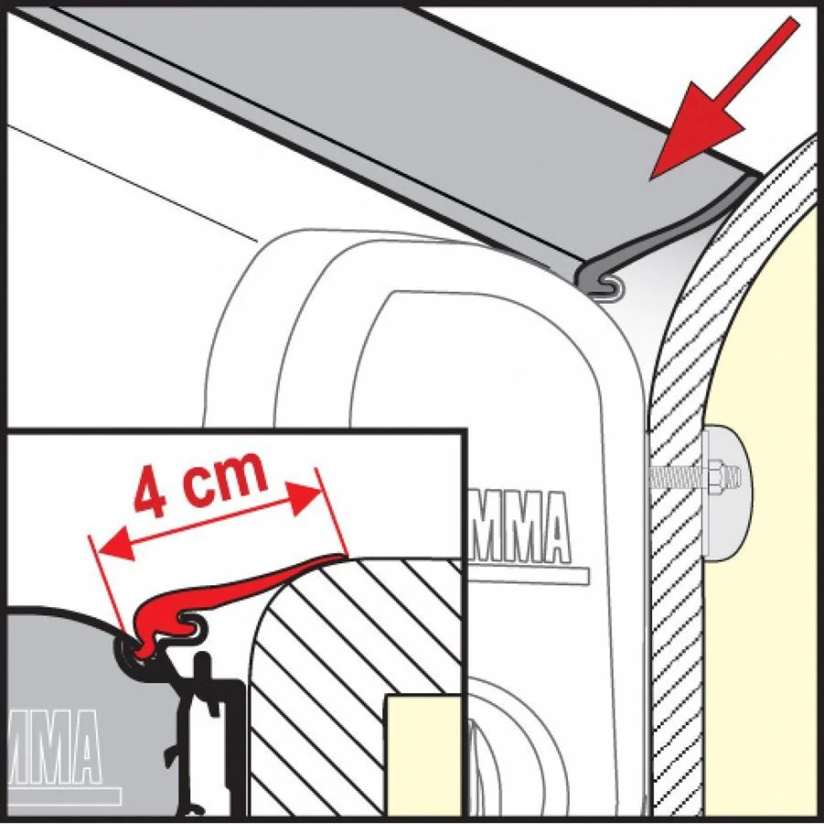 Fiamma Rain Guard 4Cm Wide X 1M, Rubber Rain Seal For Fiamma F45 Awnings 03477-01-