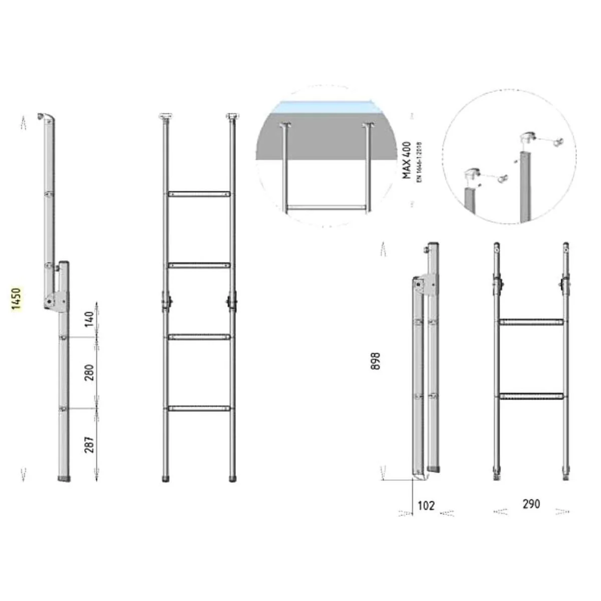 Folding Aluminium Bunk Ladder 145cm Extended - Image 2