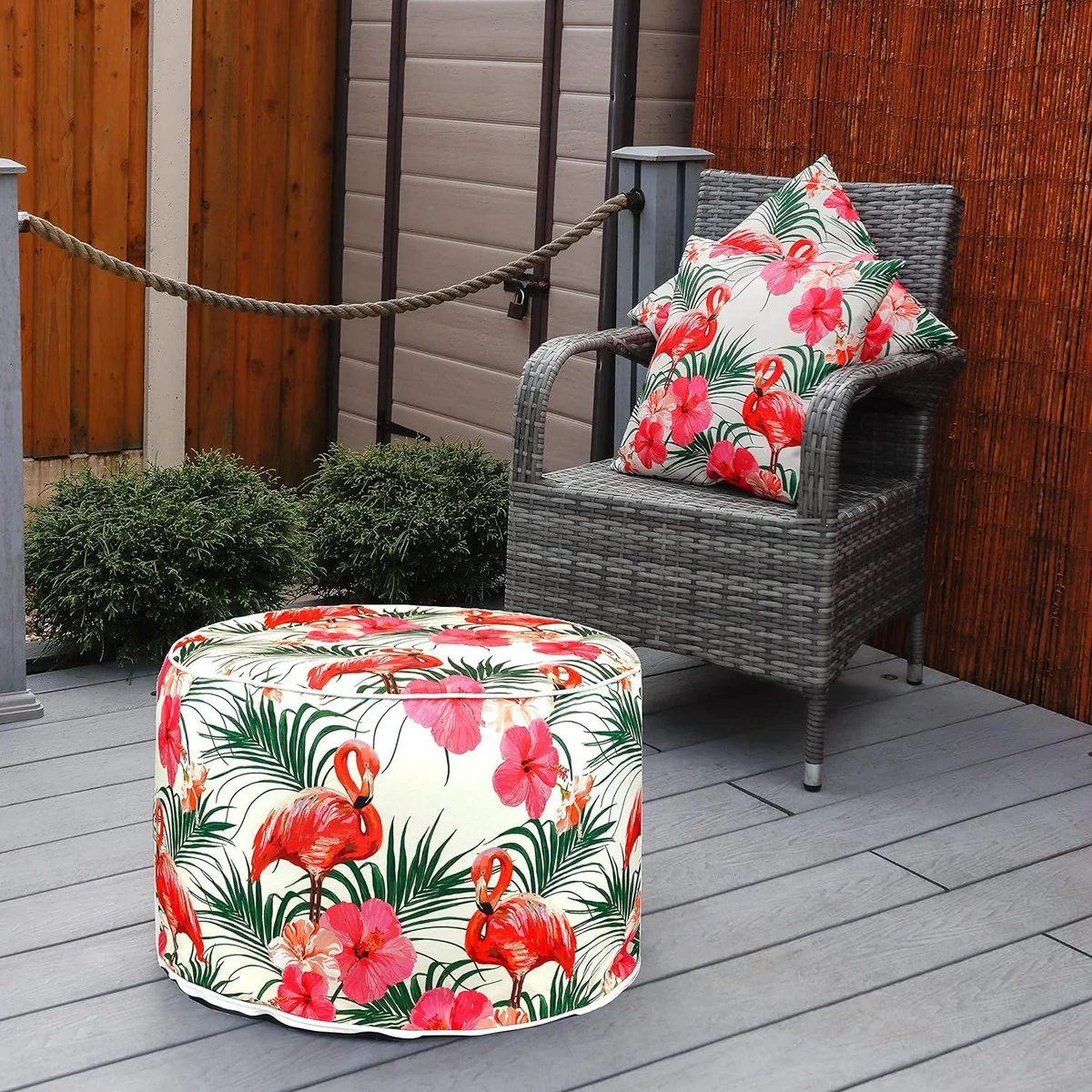 Gaeden Flamingo Palm Print Inflatable Ottoman - Image 2