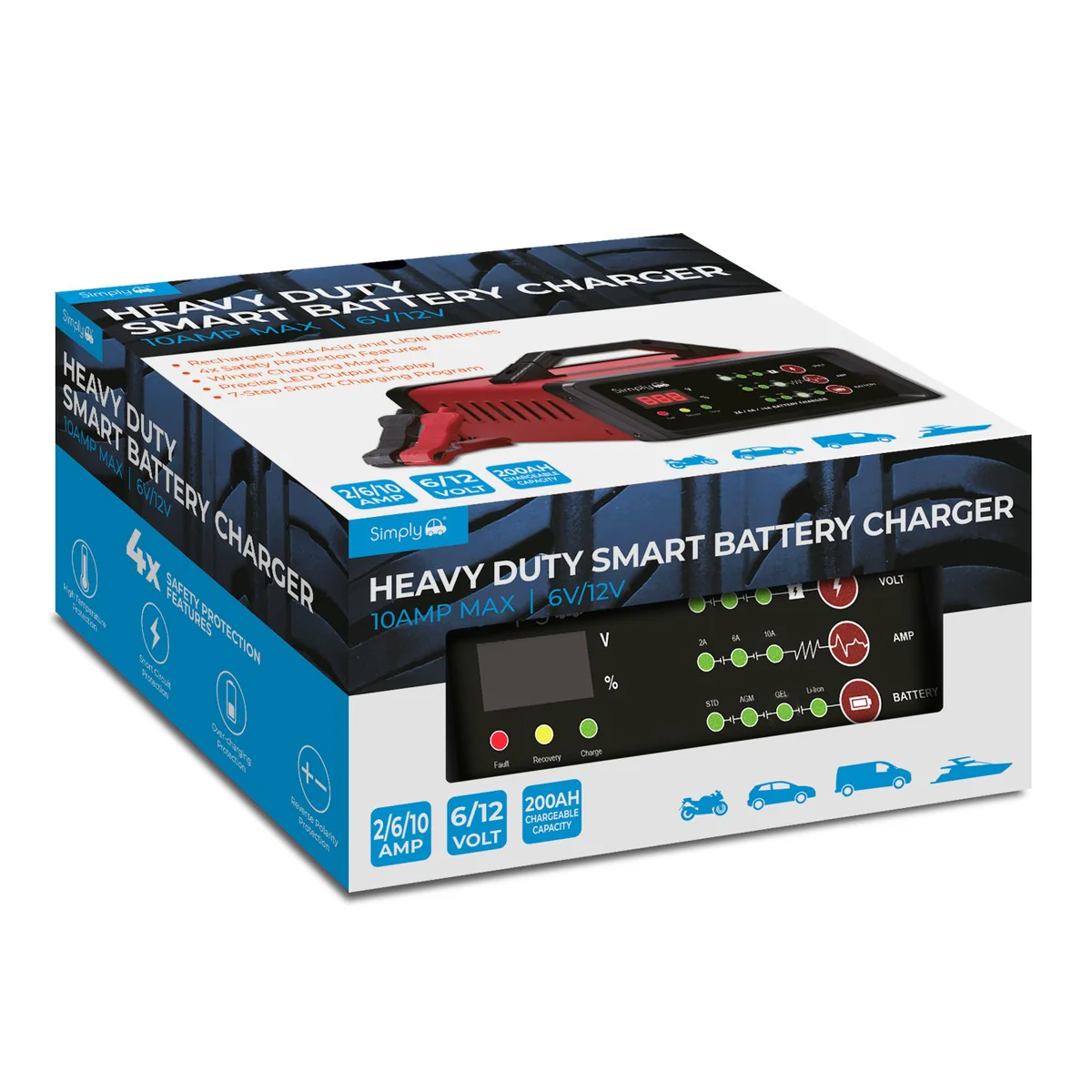 Heavy Duty Car Van Battery Charger 6V / 12V Metal Case 6-100Ah 10A Bike Boat - Image 2