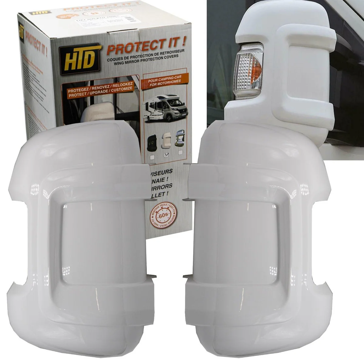 HTD Protect-it Mirror Long Arm Protector for Ducato/Relay / Boxer 06 onwards (White, Van/Conversion)
