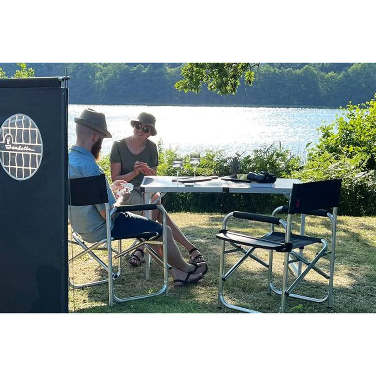 Isabella Lightweight Dark Grey Aluminium Folding Directors Chair Side Table - Image 3