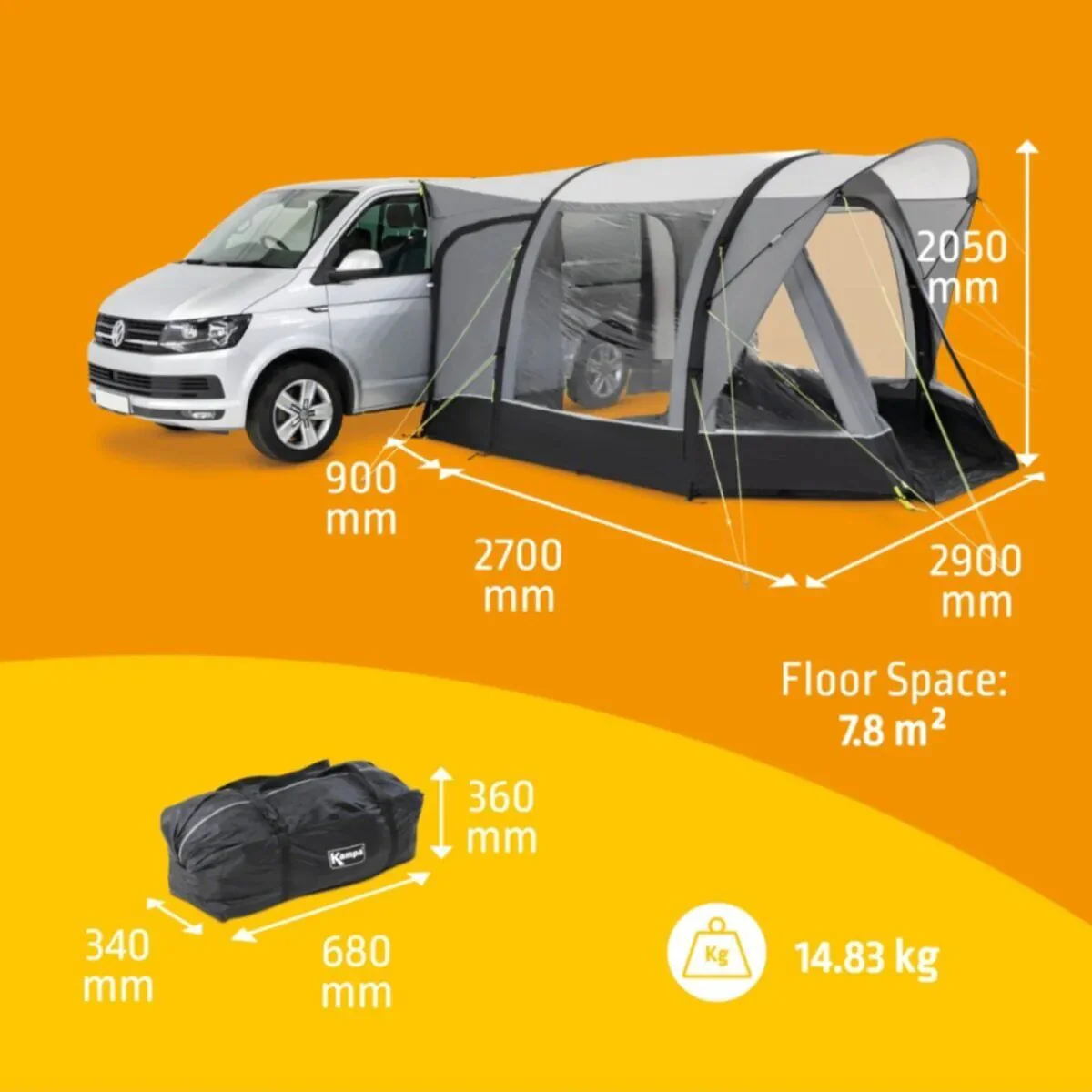 Kampa Dometic Action Air VW Campervan Driveaway Awning Height 180-210cms - Image 6