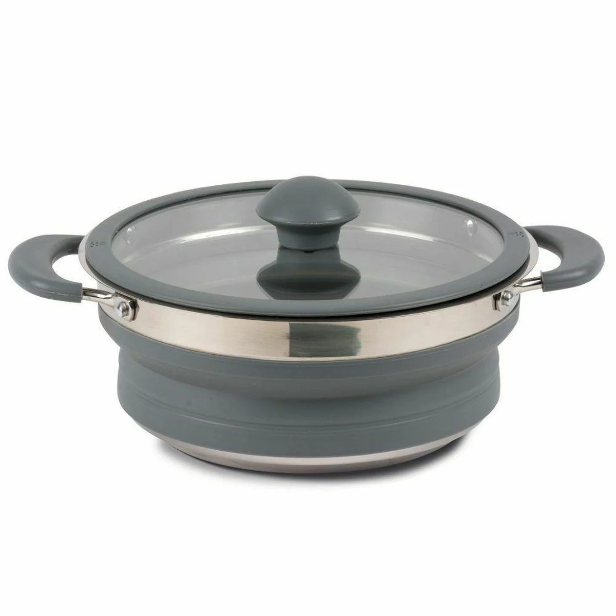 Kampa Folding Collapsible Silicone & Stainless Steel Saucepan 3 Litre Grey
