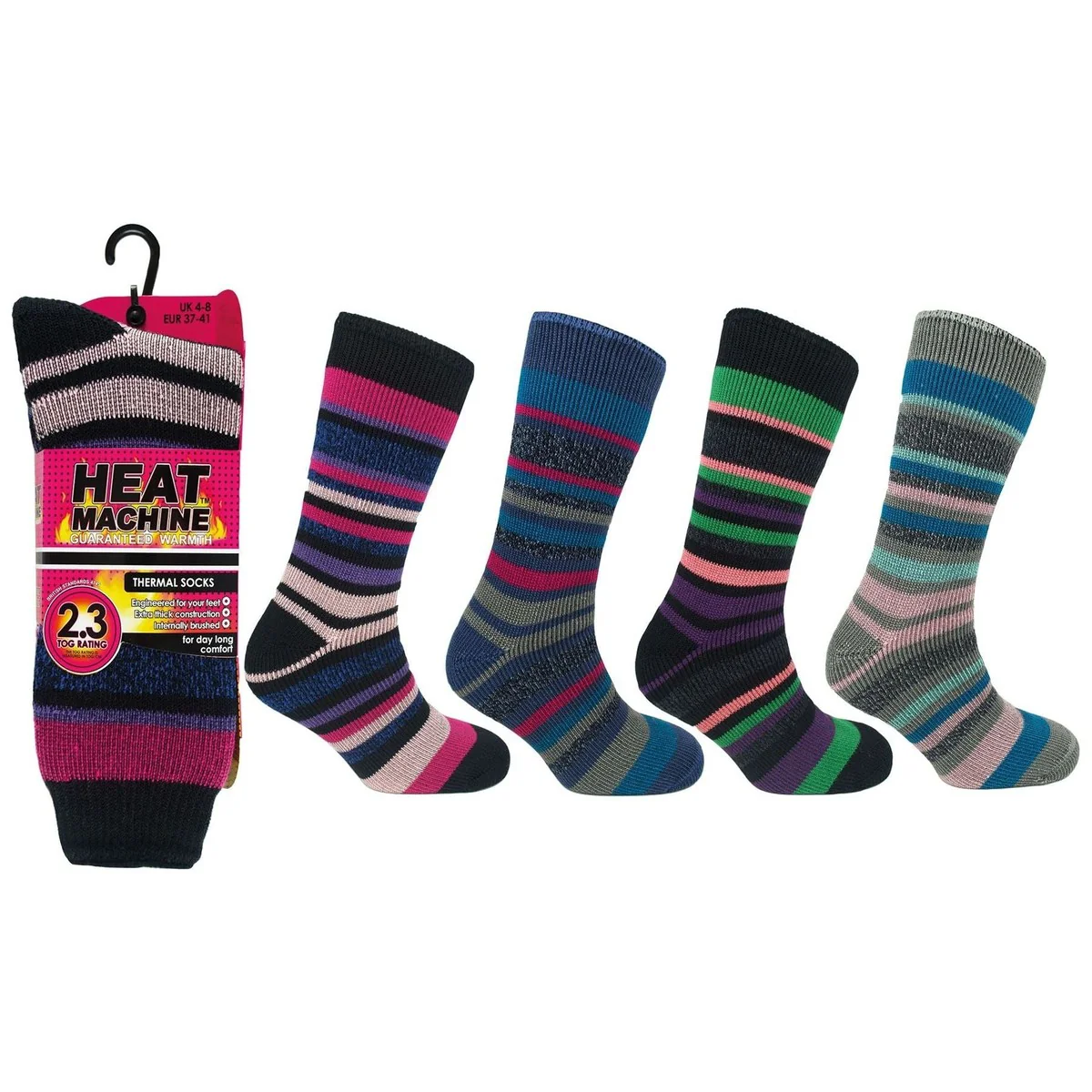 Ladies thermal insulated striped socks (assorted colours) 2628 - Image 6