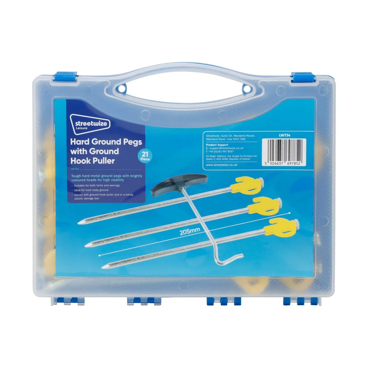 Leisurewize 21pc Ground Tent Pegs Set 6.5x205mm with Ground Hook Puller