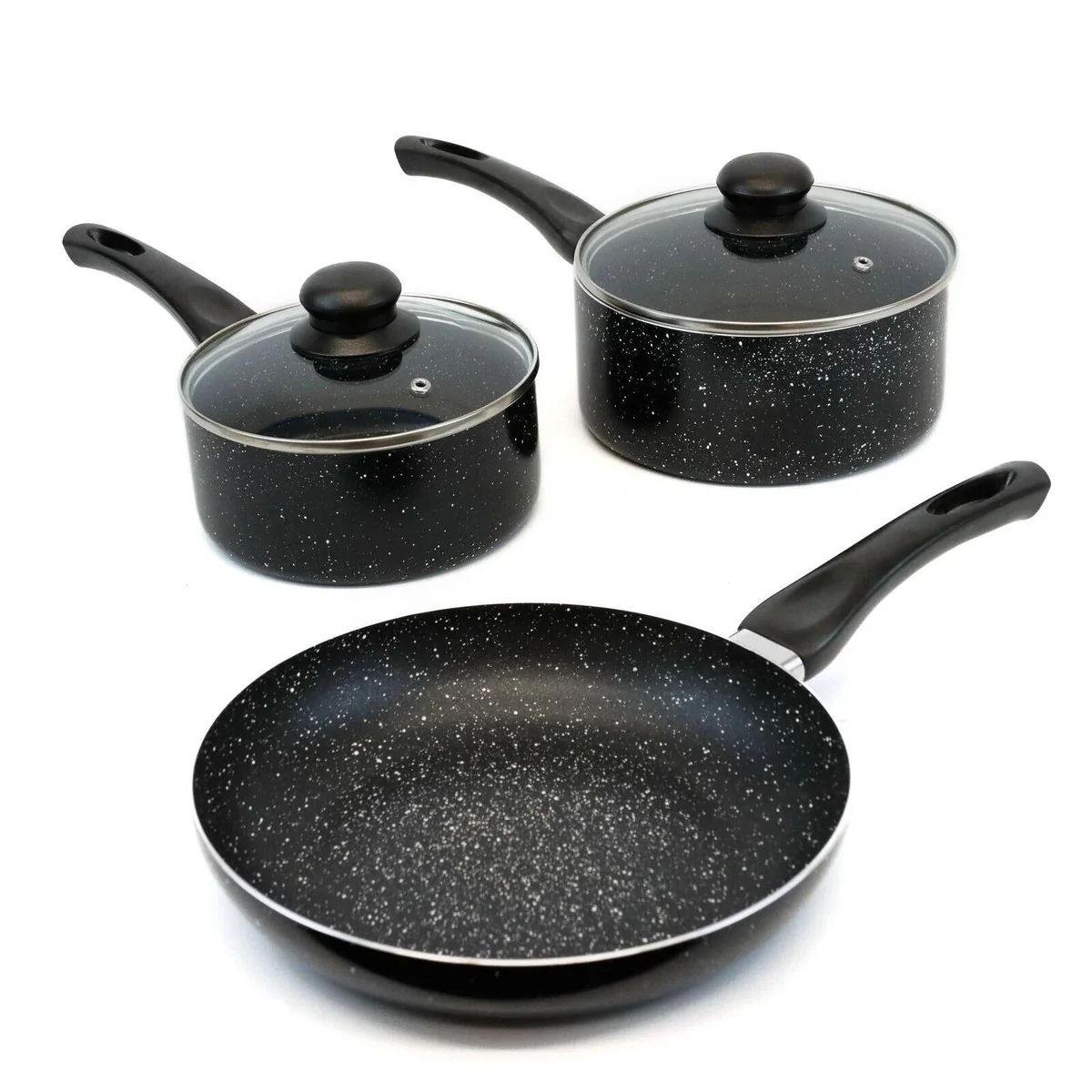 Leisurewize 3 Piece Induction Pan Set Black Marble Caravan Motorhome LW701