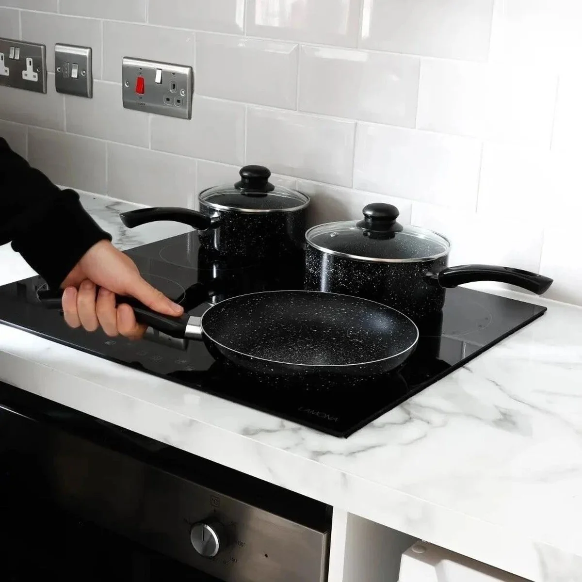 Leisurewize 3 Piece Induction Pan Set Black Marble Caravan Motorhome LW701 - Image 5