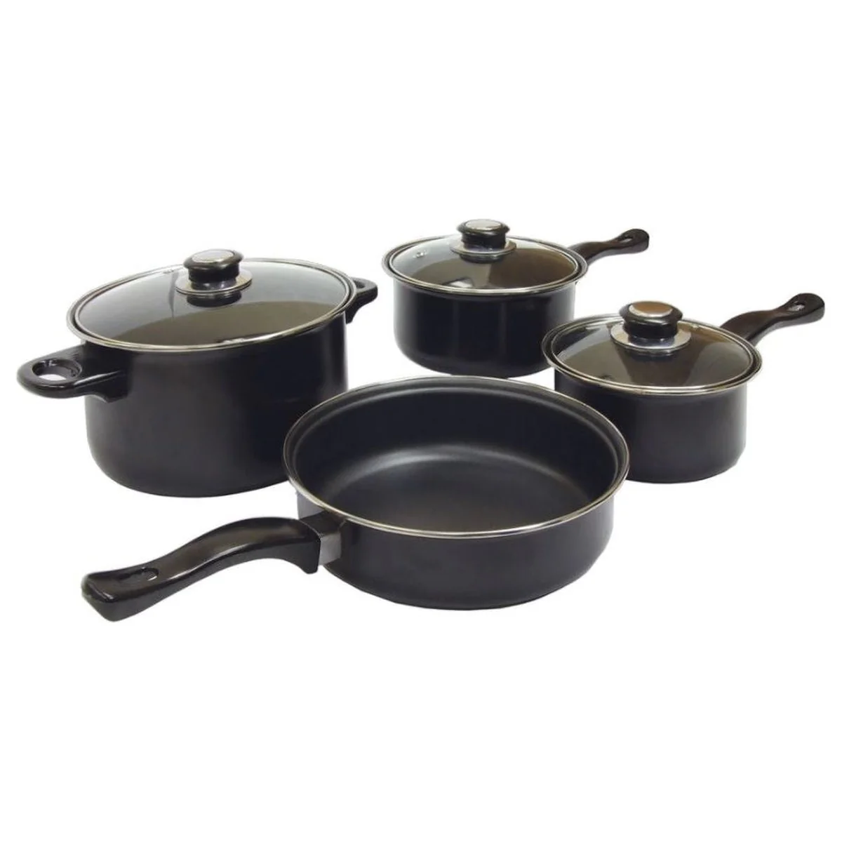 Leisurewize 7 piece Cookware Set Pan Saucepan Set Carbon Non Stick Glass Lids - Image 2