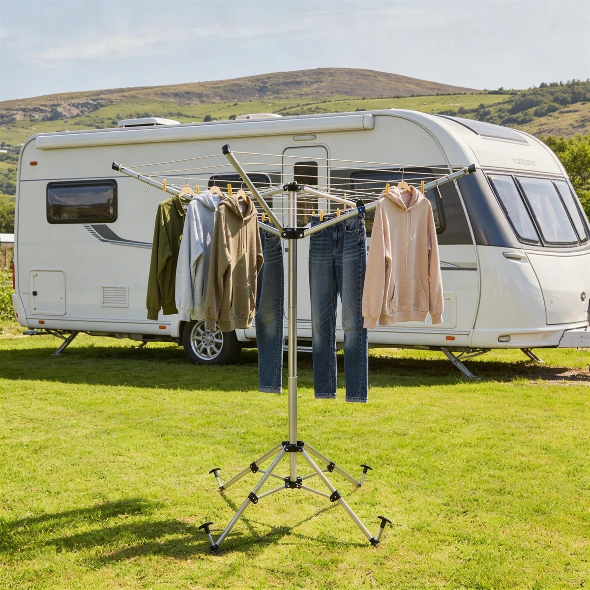 Leisurewize Caravan Camping 4 Arm Rotary Clothes Airer with Pegs - Image 2