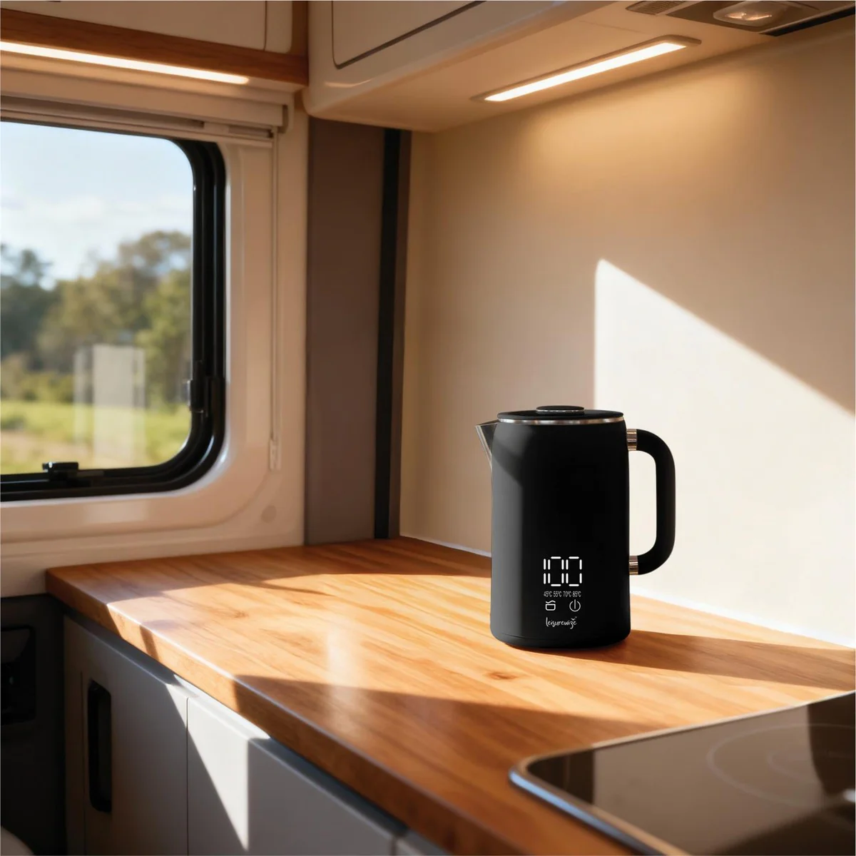 Leisurewize Caravan Camping Sleek LED Display Kettle 1.7L Black - Image 3