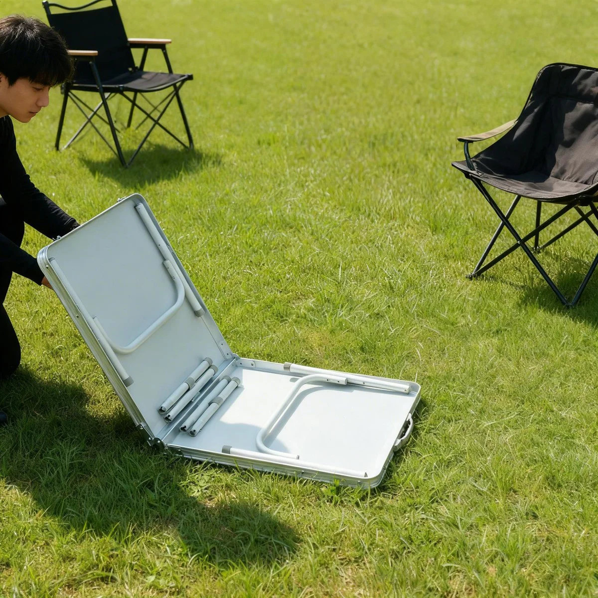 Leisurewize Folding Camping Table with Adjustable Legs Outdoor 120x60x70CM - Image 3