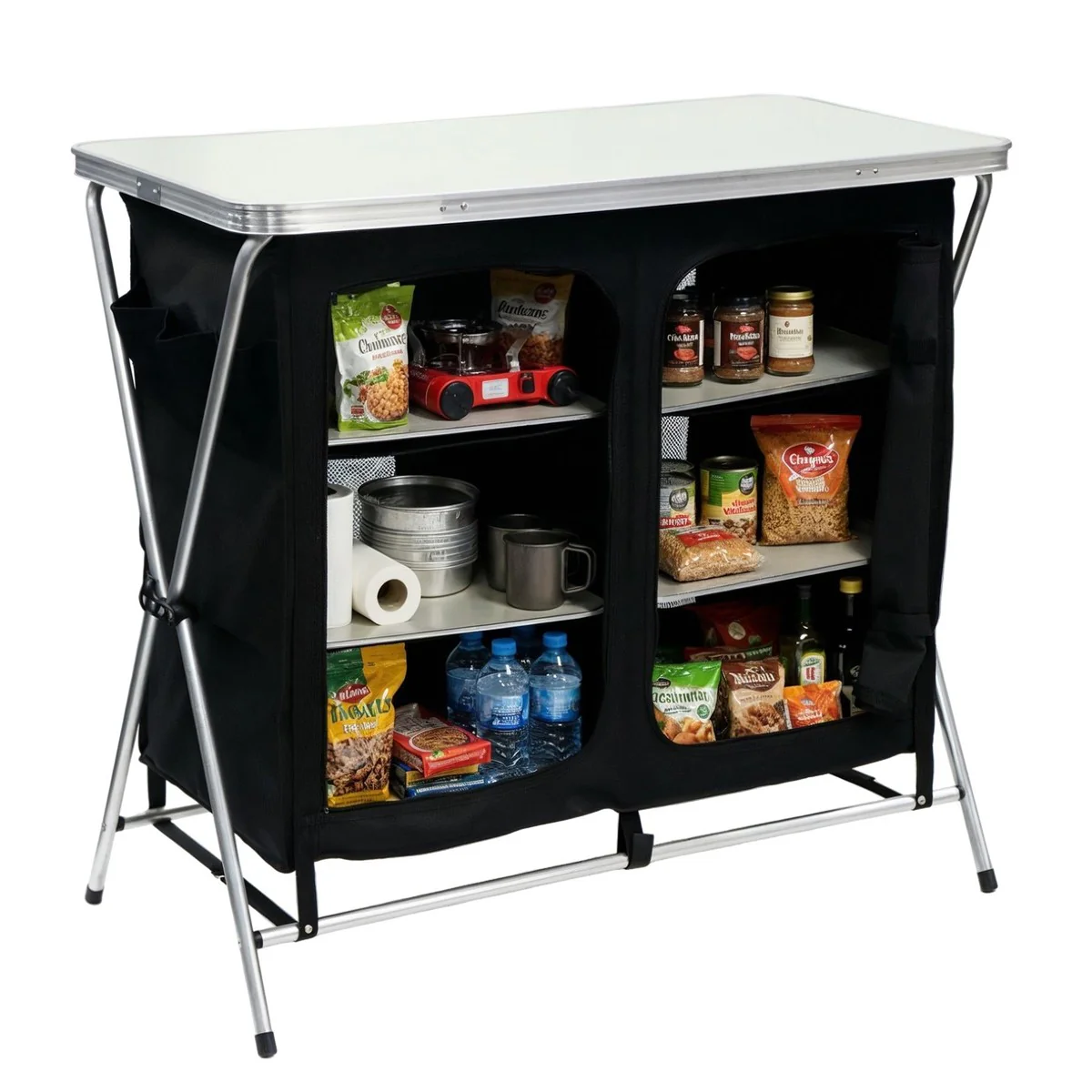Leisurewize Portable Camping Table & Storage Cupboard Foldable Aluminium Frame