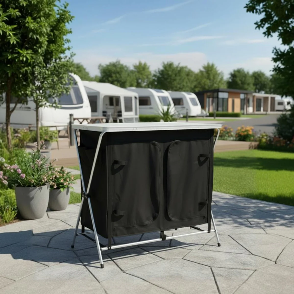 Leisurewize Portable Camping Table & Storage Cupboard Foldable Aluminium Frame - Image 3