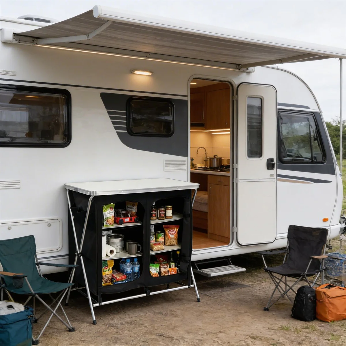 Leisurewize Portable Camping Table & Storage Cupboard Foldable Aluminium Frame - Image 4