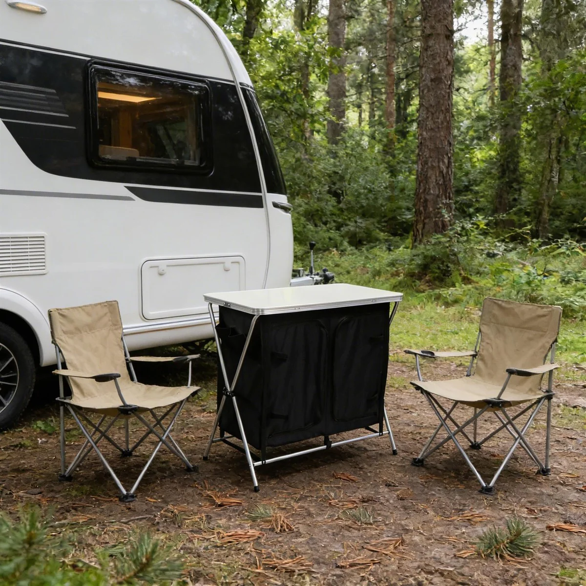 Leisurewize Portable Camping Table & Storage Cupboard Foldable Aluminium Frame - Image 6