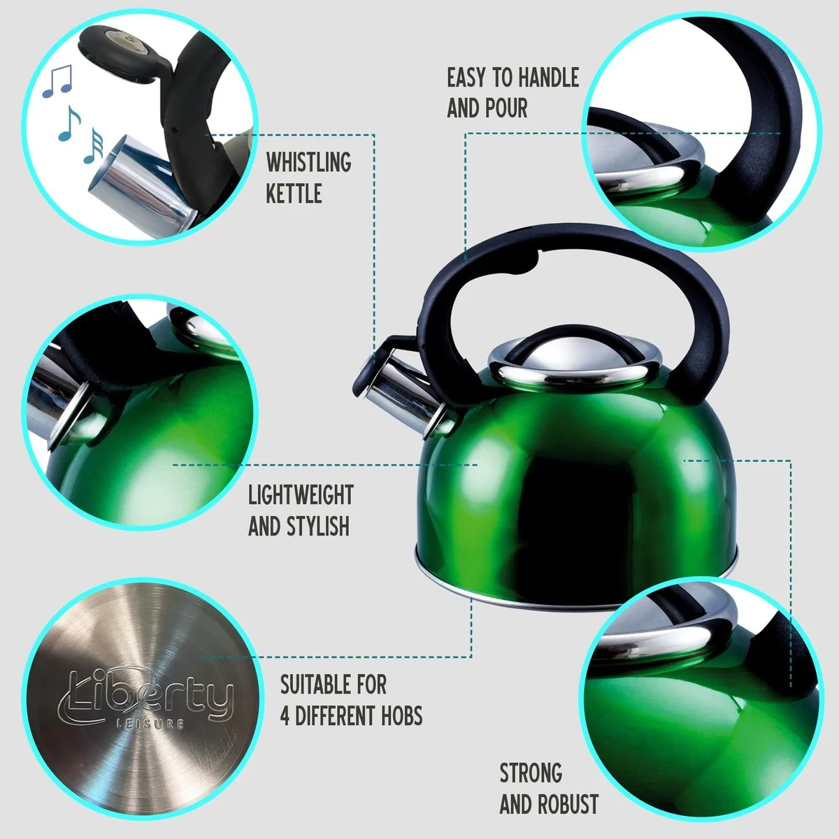 Liberty Green 2.5 Litre Whistling Kettle CW-T056-B1G - Image 2
