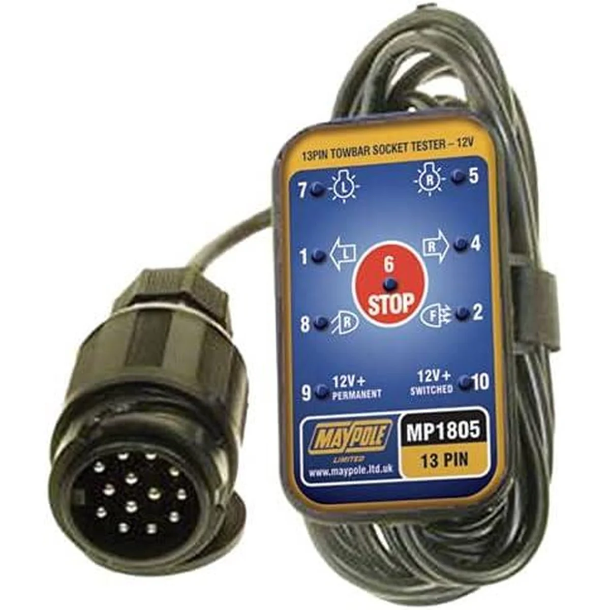 Maypole 13 Pin Caravan Towing 12V Vehicles Towbar Socket Tester Cable 3.5 m