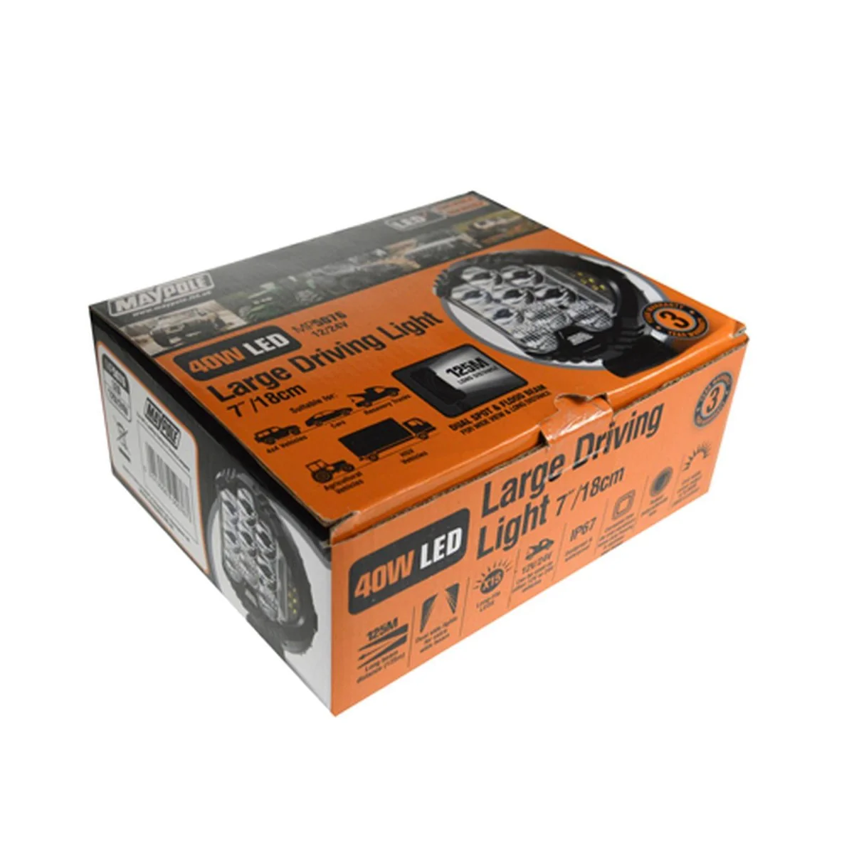 Maypole 7" Inch Spot & Flood Round 12 24 V Volt LED Light Dip Side 125M Beam 40W E - Image 4
