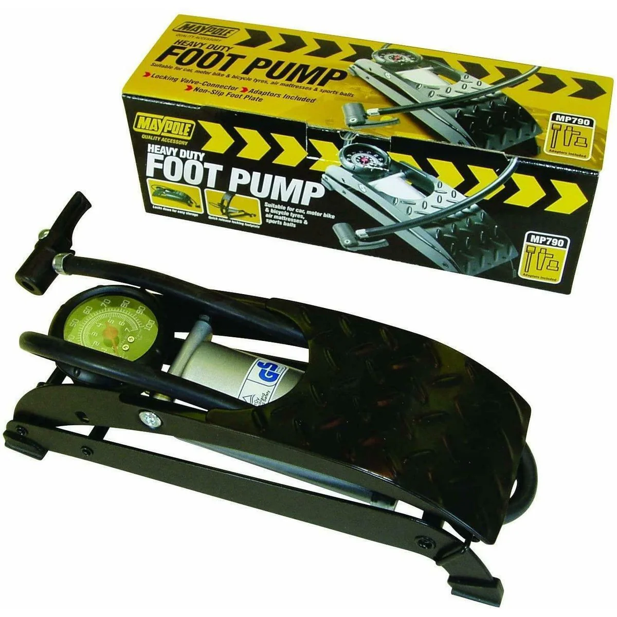 Maypole Heavy Duty Single Gauge Compact Foot Pump For Car Bycycle Tyres MP790