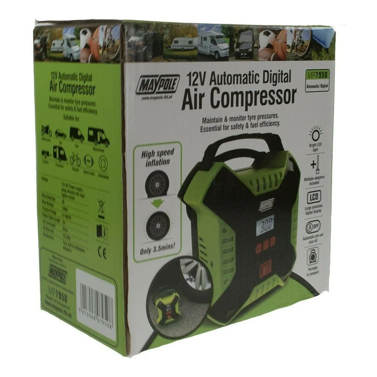 Maypole MP7950 12v Automatic Digital Car Bike Tyre Air Compressor Inflator Pump - Image 4
