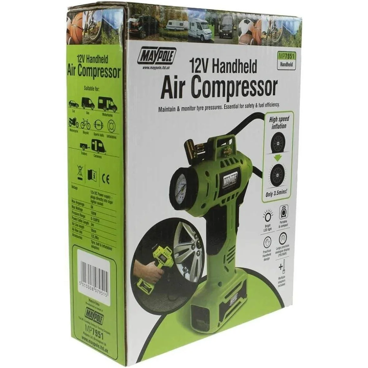 Maypole MP7951 Car Tyre Analogue Compressor With LED Light - 12 Volt - Image 2