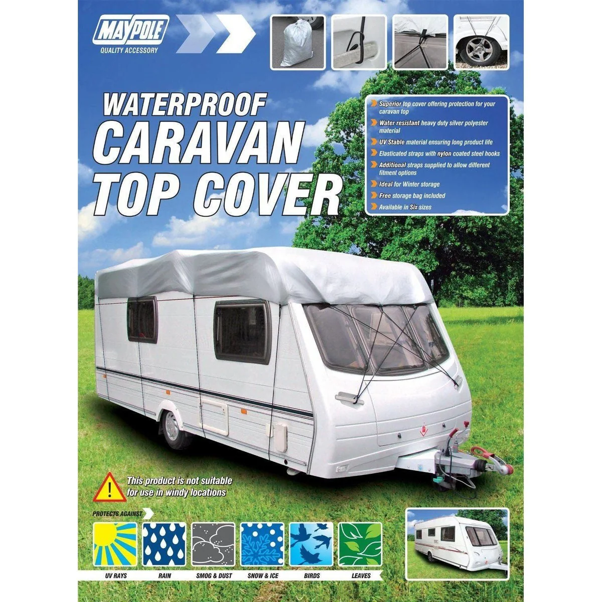 Maypole Waterproof UV Stable Caravan Top Cover Fits up to 5.0m-5.6 (17-19") MP9263 - Image 5