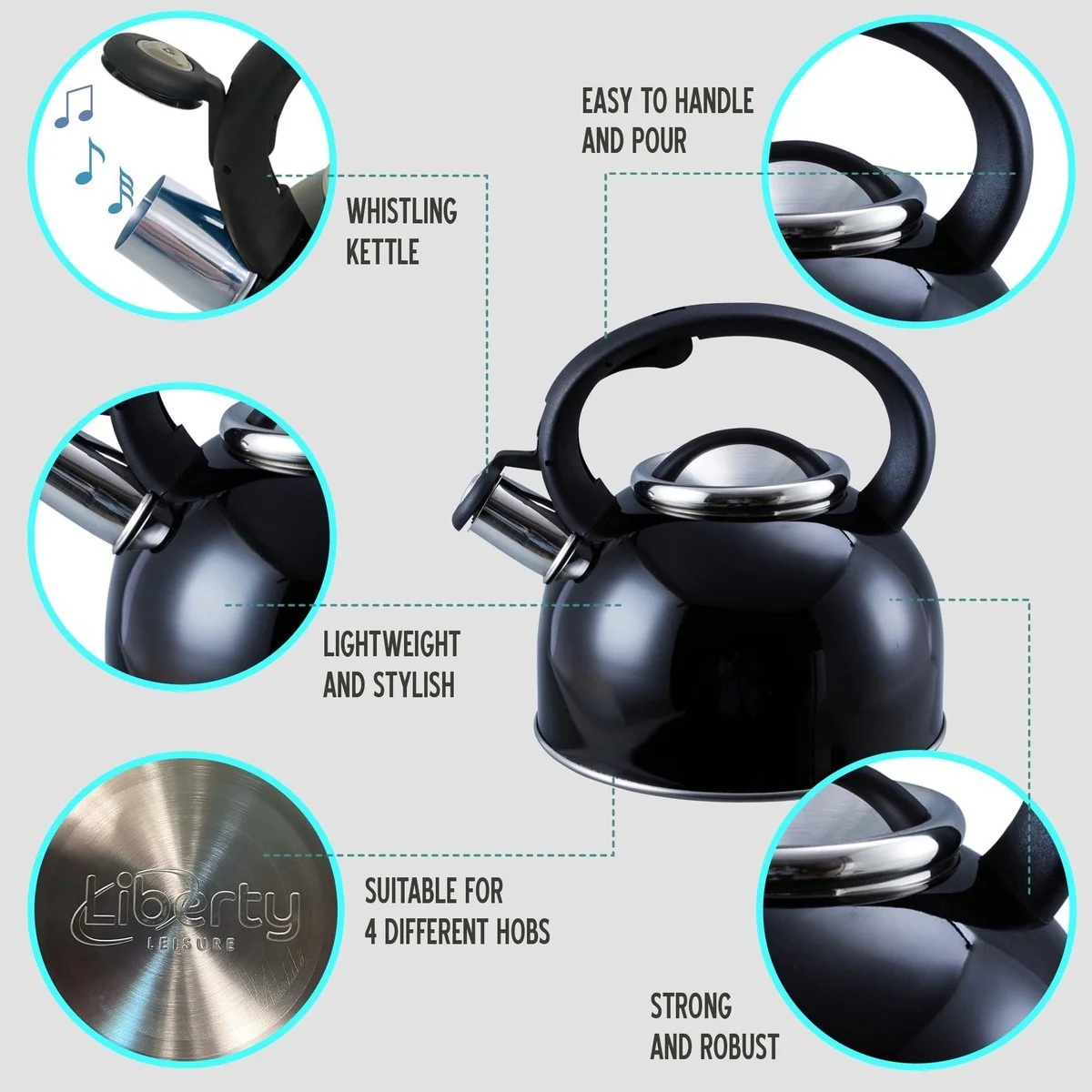 MDS1203 Liberty Black 2.5 Litre Whistling Kettle CW-T056-B1BLA - Image 2