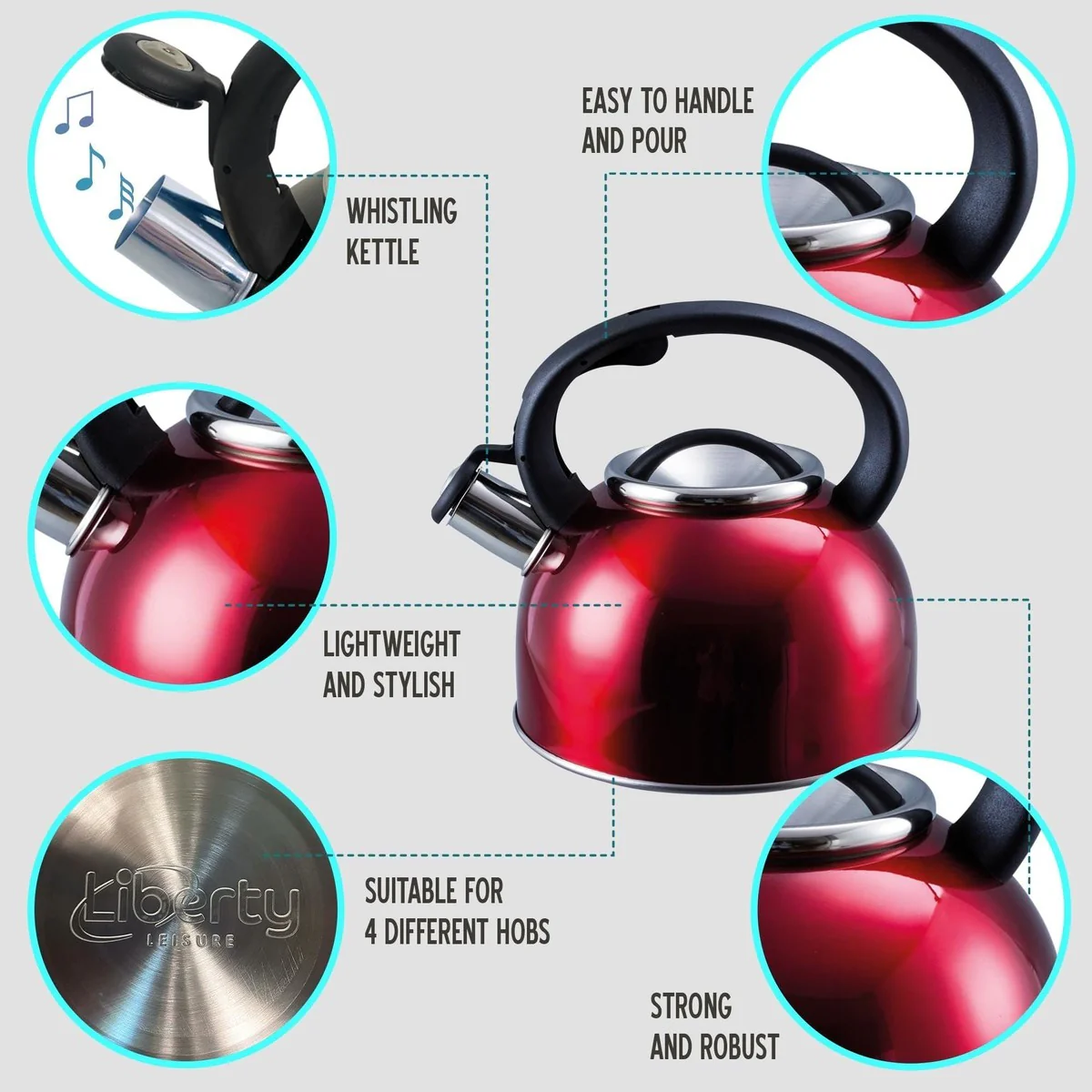 MDS1203 Liberty Red 2.5 Litre Whistling Kettle CW-T056-B1R - Image 2