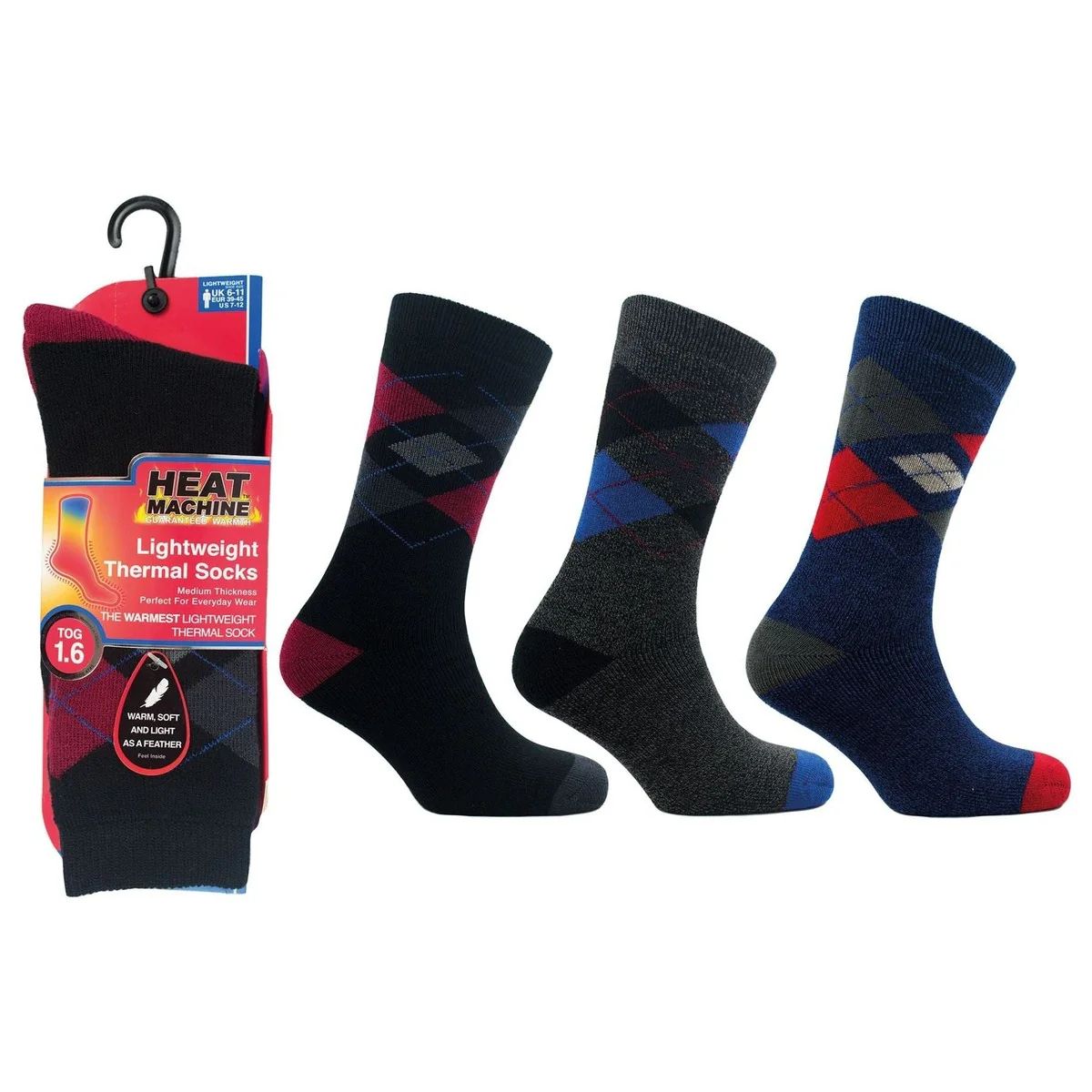 Mens lightweight thermal insulated argyle socks (assorted colours) 2739 - Image 5