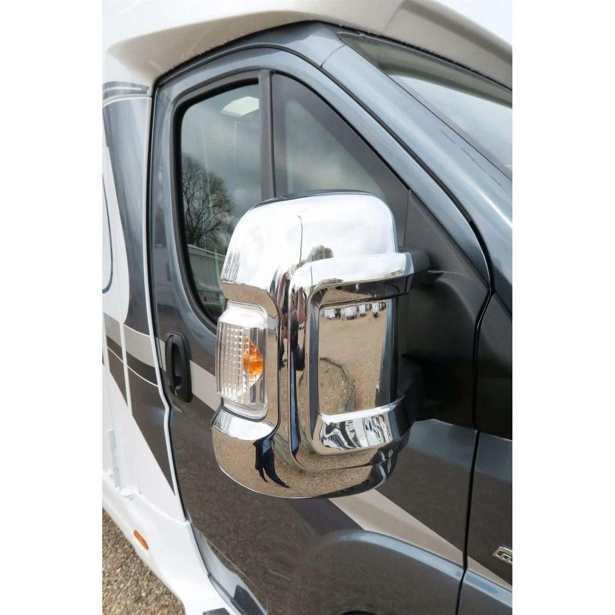 Milenco Short Arm Chrome Mirror Covers for Fiat Ducato, Peugeot Boxer, Citroen Relay Van/Motorhome - Image 2