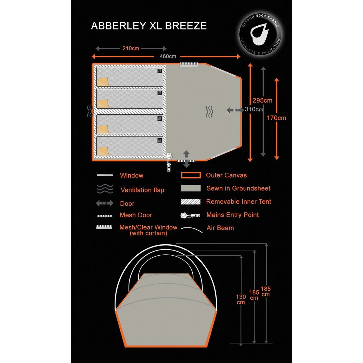 Olpro Abberley Breeze XL  - 4 Berth Inflatable Tent Recyled Bottle Material - Image 3