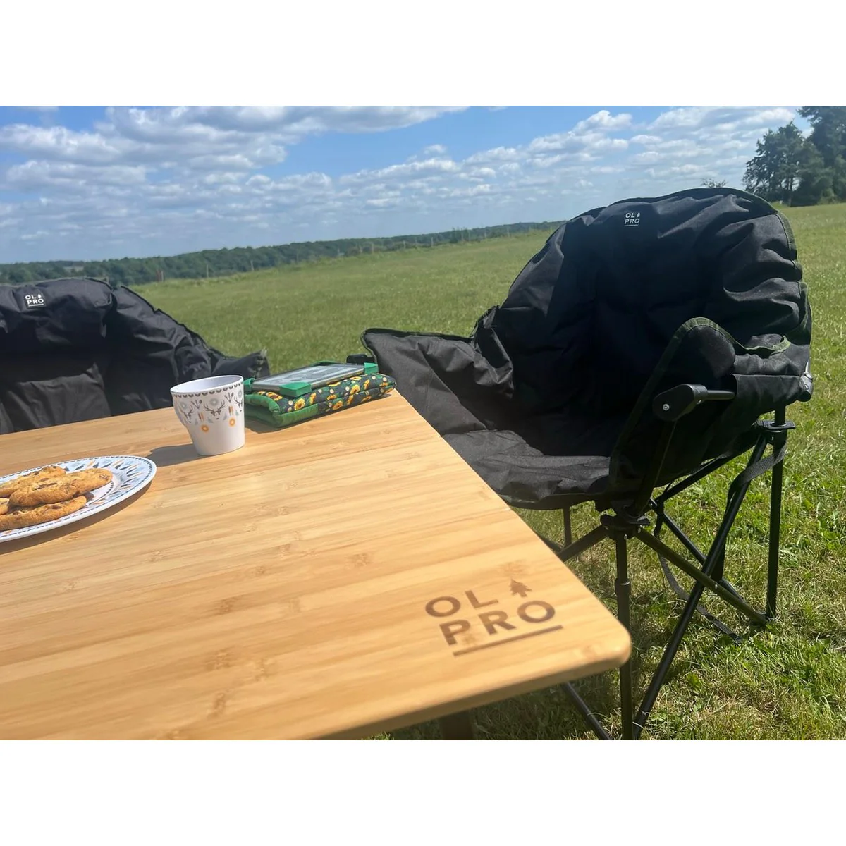 Olpro Bamboo Camping Table 4 Folding 90cm x 90cm - Image 2