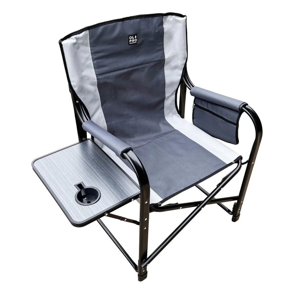 Olpro Directors Chair with side table Grey & Charcoal - Image 5