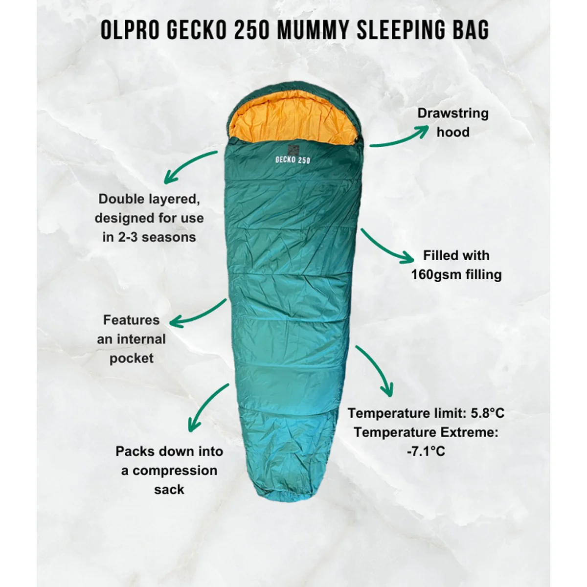 Olpro Geko 250 Mummy Sleeping Bag - Image 2