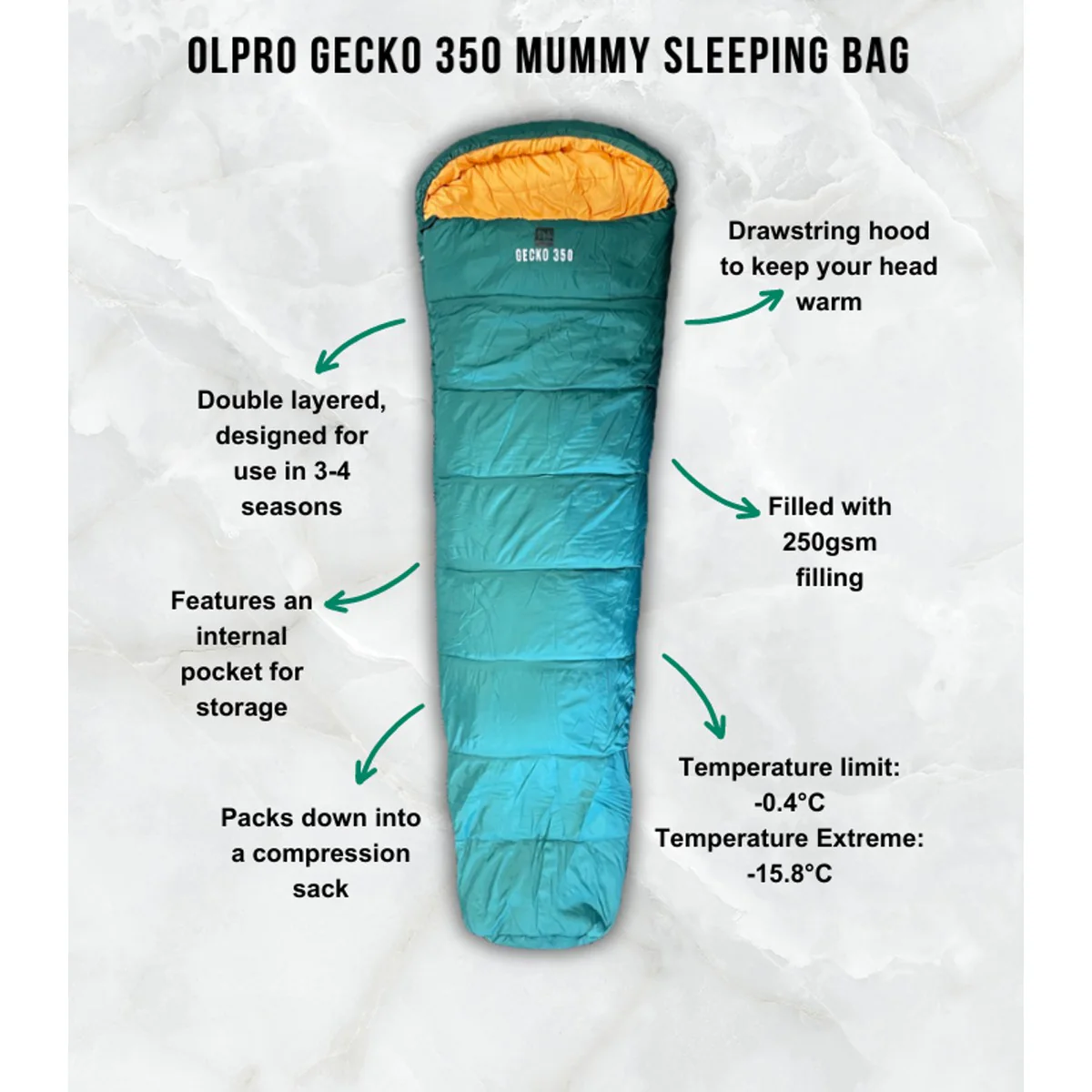 Olpro Geko 350 Mummy Sleeping Bag - Image 2
