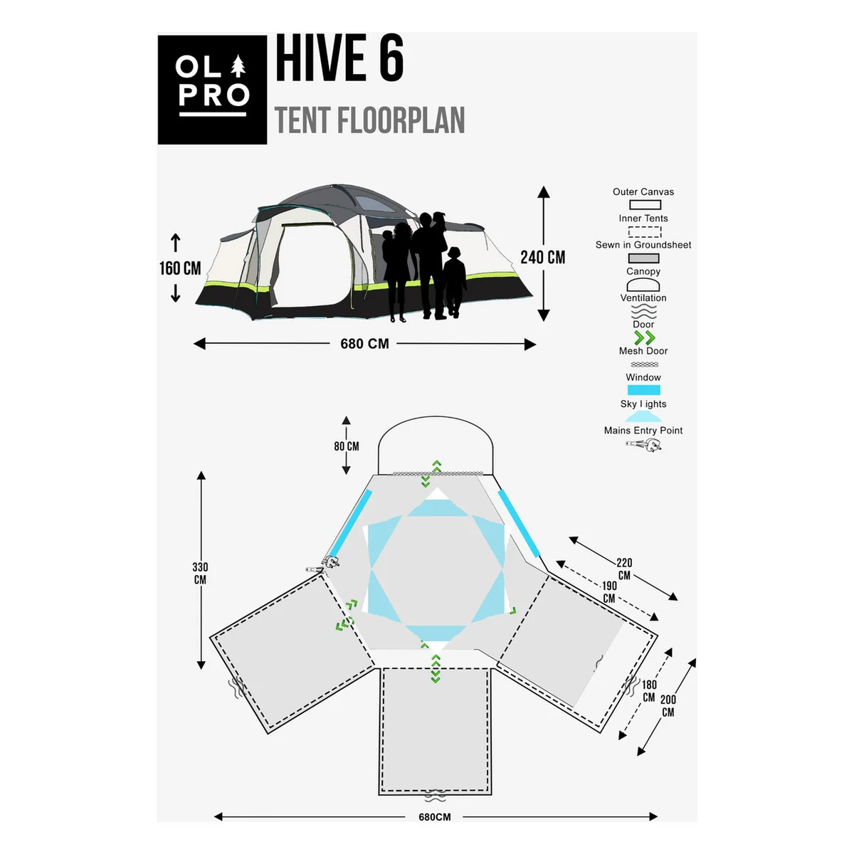 Olpro Hive - 6 Person Poled Tent (Ripstop) - Image 3