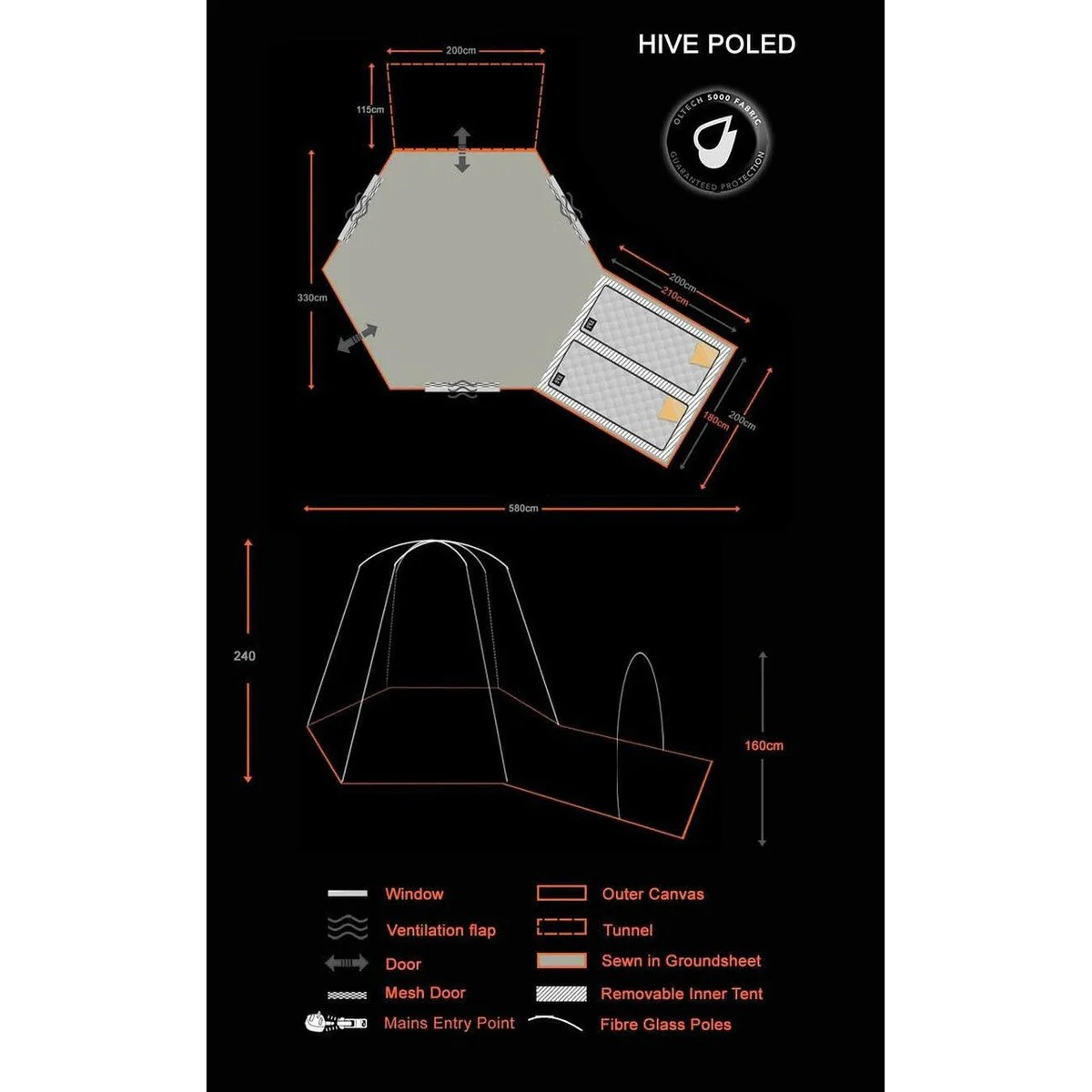 Olpro Hive Campervan Awning (Fibreglass Poles) - with Sleeping Pod - Image 3