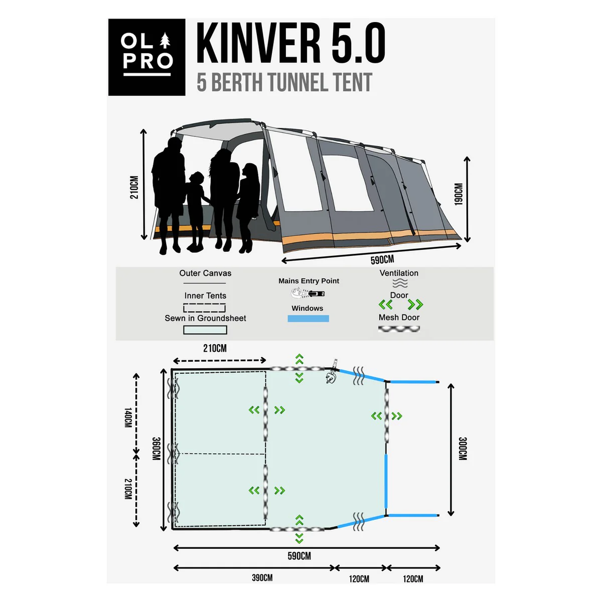 Olpro Kinver 5 Person Poled Tent ( Ripstop ) - Image 4