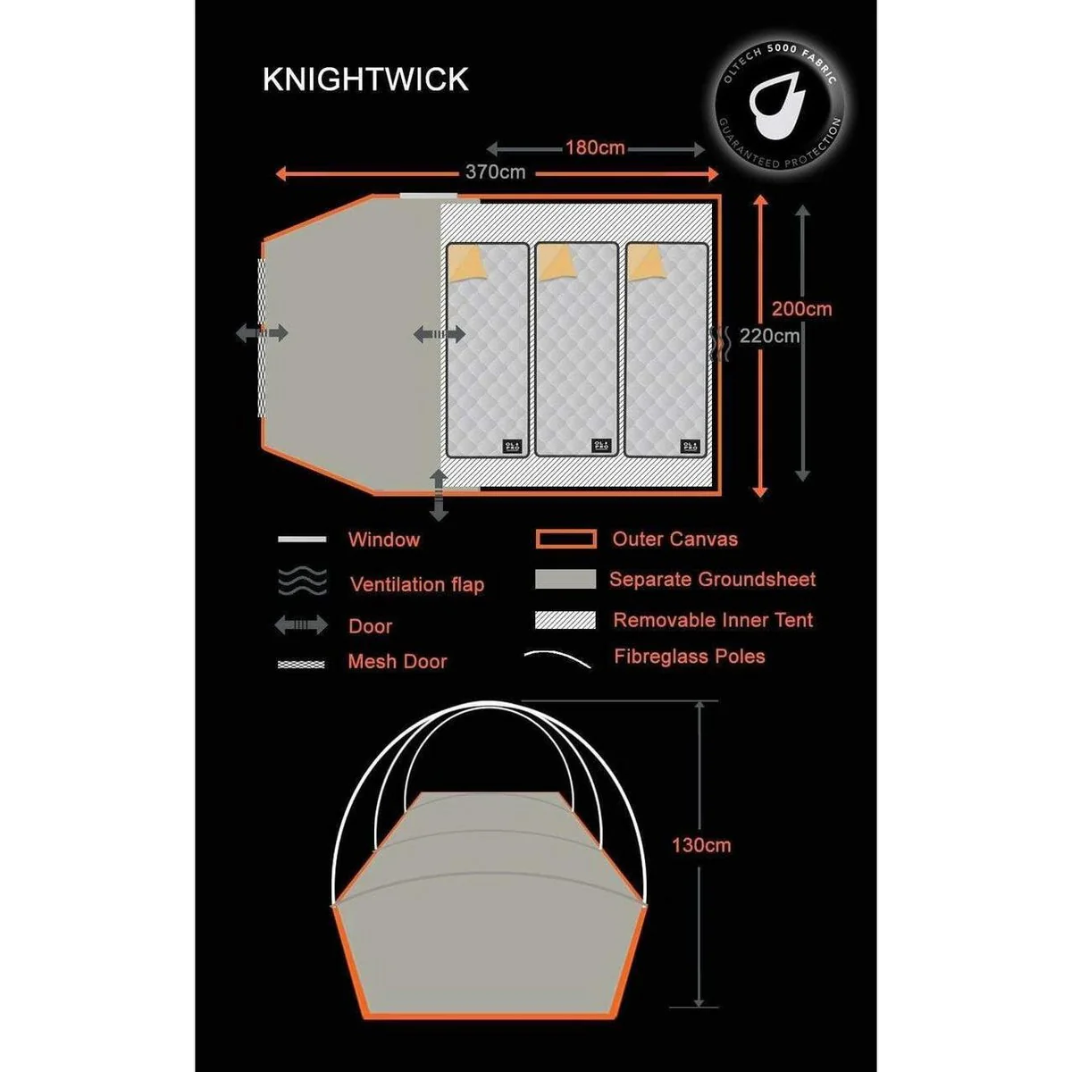 Olpro Knightwick 2.0S - 3 Person Tent (Riptop) - Image 3