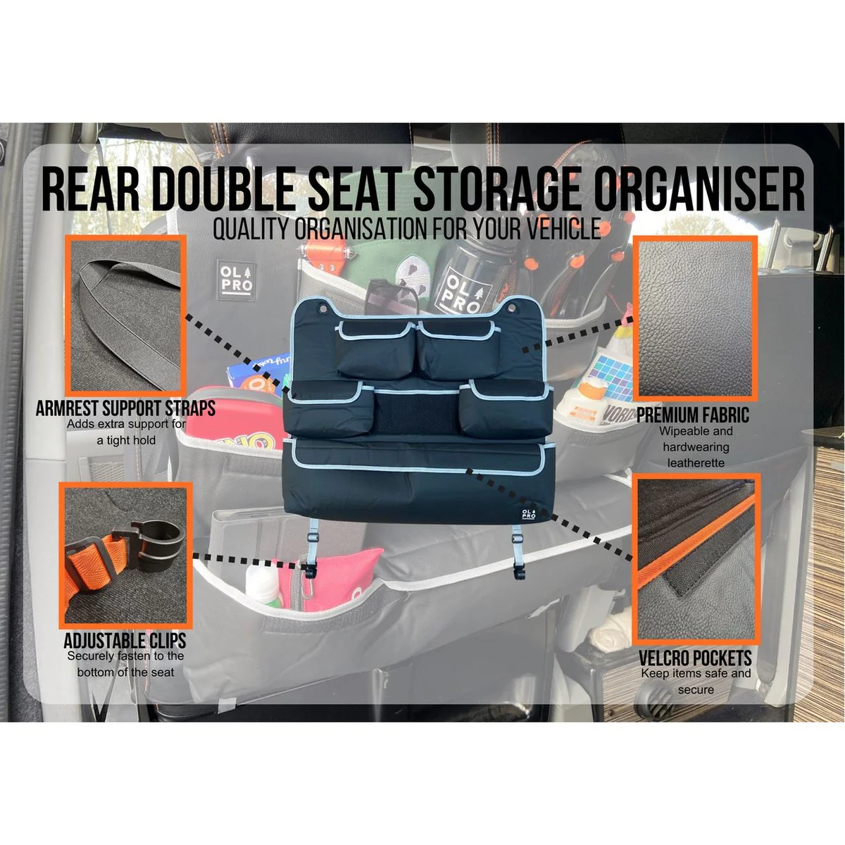 Olpro Rear Double Seat Storage Organiser - Grey - Image 4