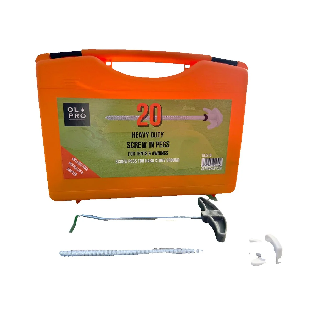 Olpro Screw in Hard Ground Rock Pegs Peg With 20pcs Adaptor and Peg Puller