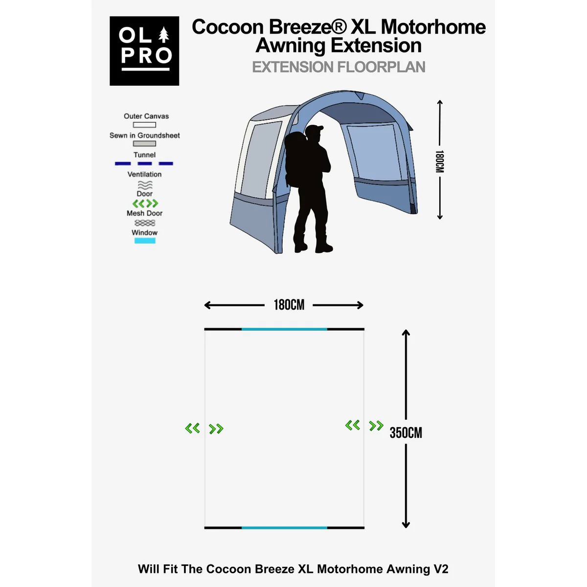 OLPROCocoon Breeze XL Motorhome Awning Extension - Grey - Image 3