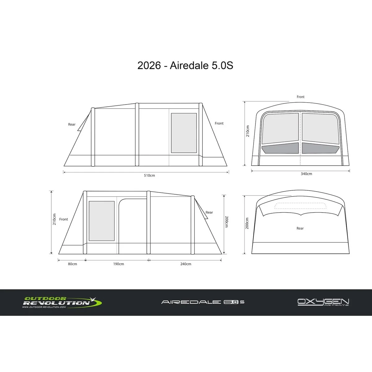 Outdoor Revolution Airedale 5.0S Air Tent 5 Berth Family Tent Inc Footprint - Image 14