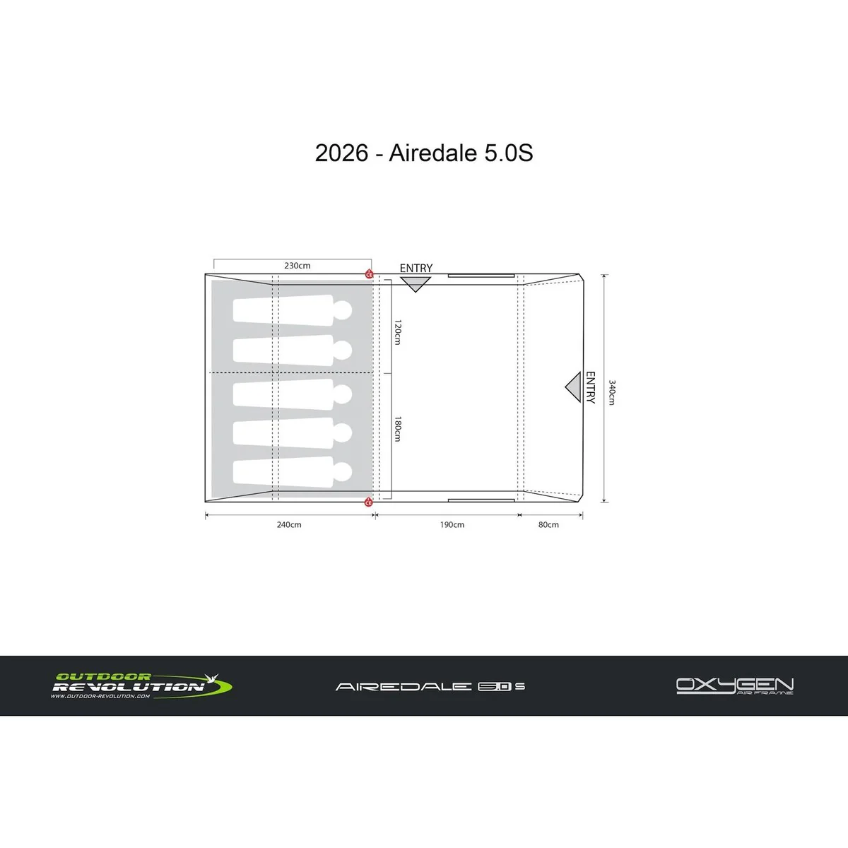 Outdoor Revolution Airedale 5.0S Air Tent 5 Berth Family Tent Inc Footprint - Image 15