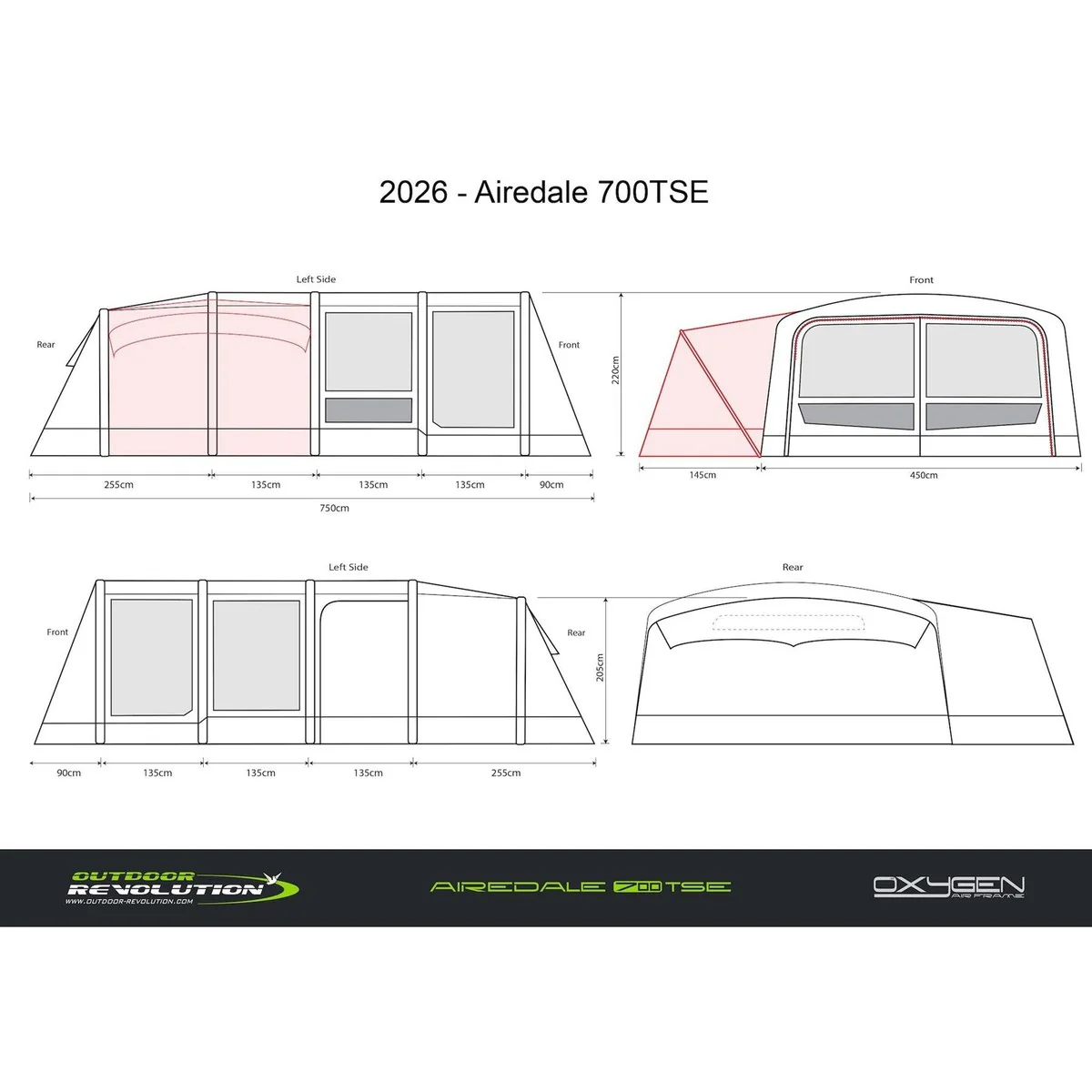 Outdoor Revolution Airedale 700 TSE Air Tent 9 Berth Family Tent Inc Inc Footprint &  Annexe Inner Tent - Image 12