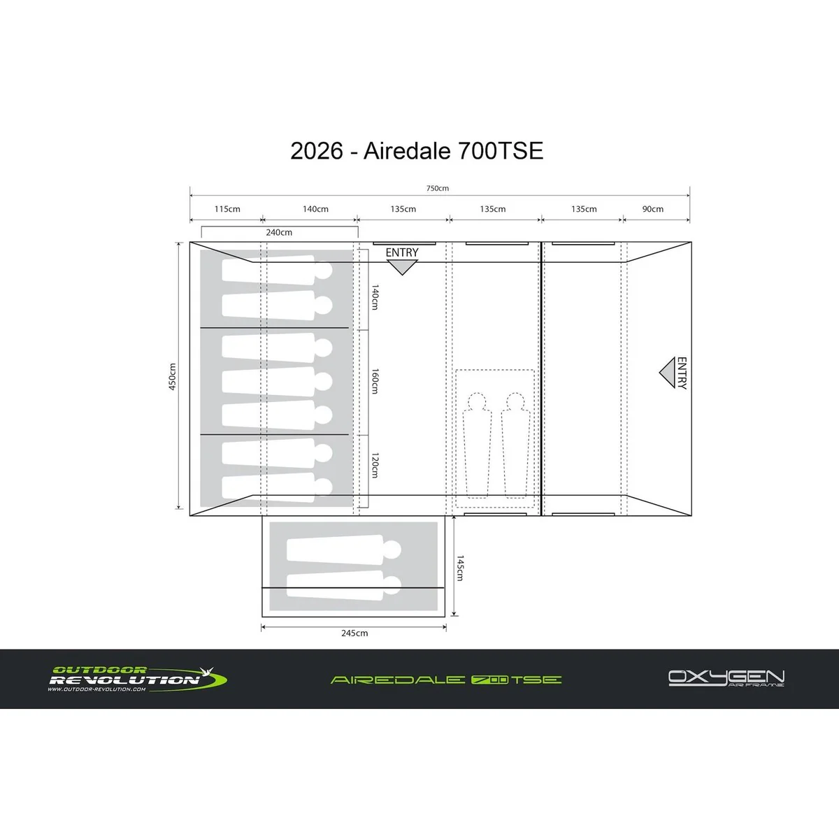 Outdoor Revolution Airedale 700 TSE Air Tent 9 Berth Family Tent Inc Inc Footprint &  Annexe Inner Tent - Image 13