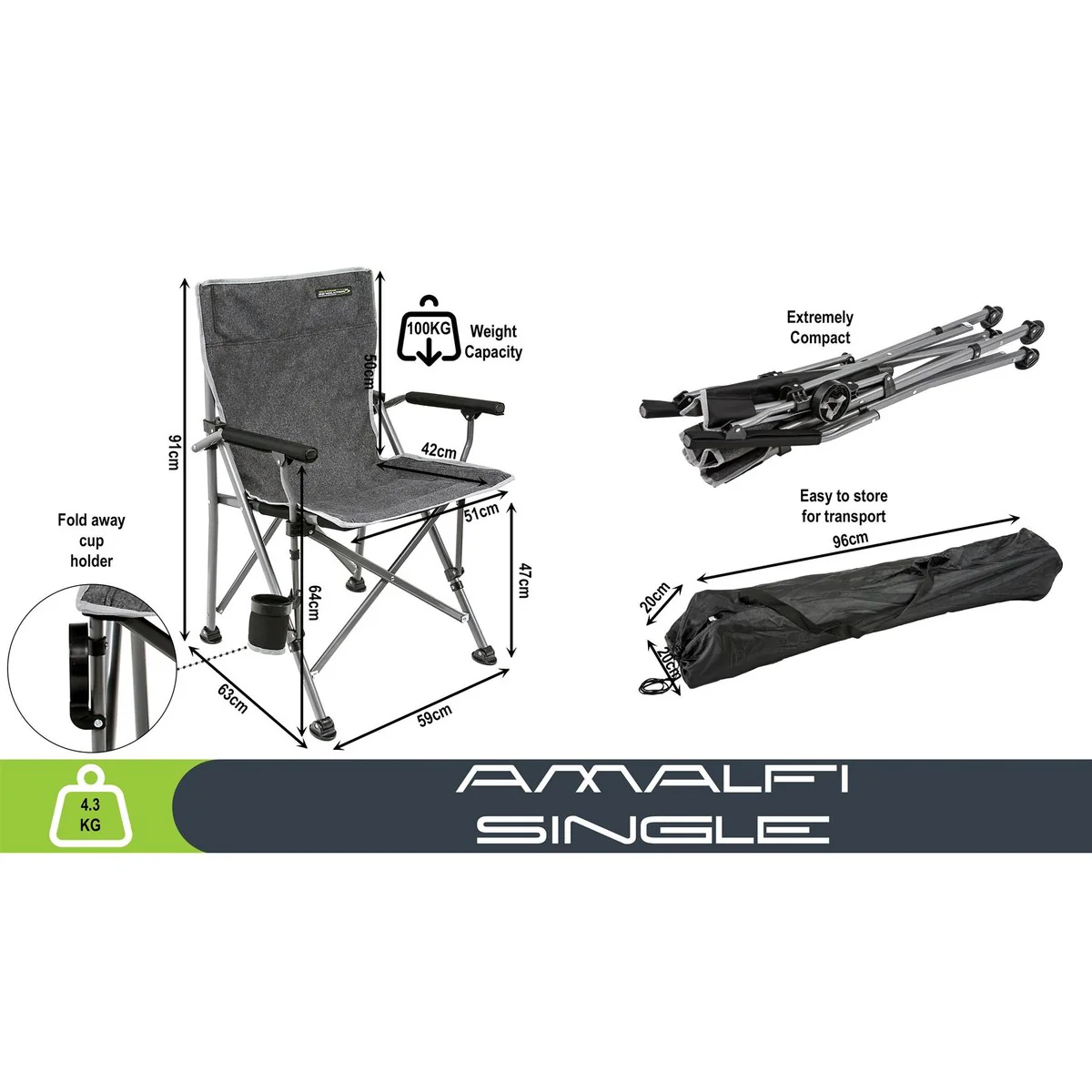 Outdoor Revolution Amalfi Single Camping Folding Armrest Chair - Image 10